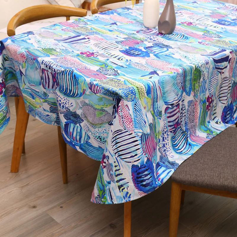 

Marine Fish Tablecloth Mediterranean Style Colored Thickened Cotton Table Cloth Dining Room Decorative Table Cover Home Decor