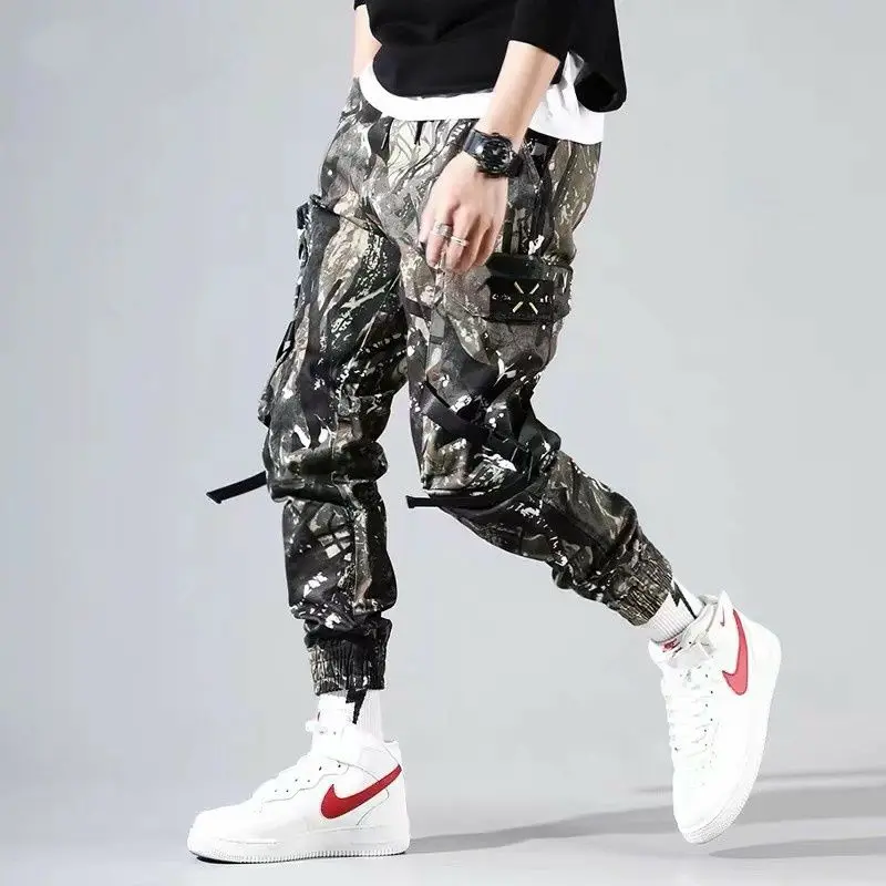 Мужские уличные модные кожаные повседневные брюки-карго с карманами, мужские шаровары в стиле хип-хоп, длинные брюки, XXXL, 3XL, 4XL, 5XL - Цвет: 4