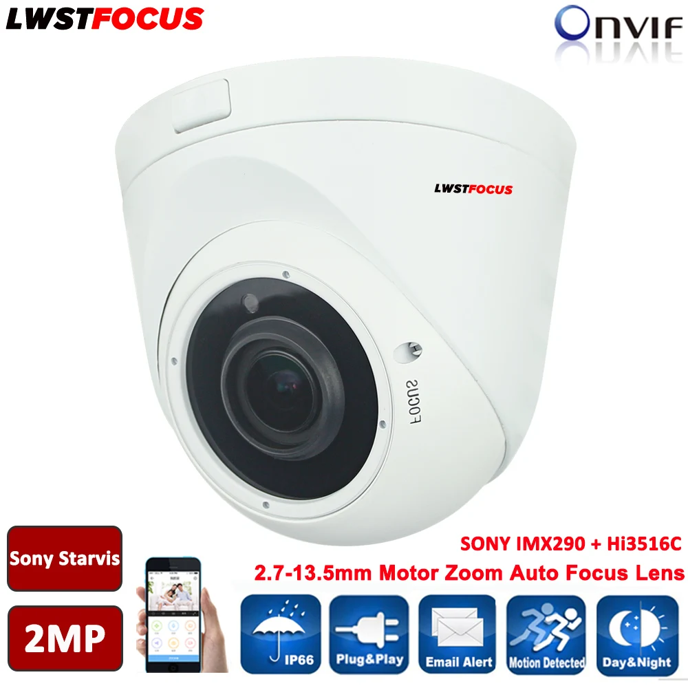 

HI3516C+SONY Starvis IMX290 Full HD 1080P 2MP IP Camera 5X Motor Zoom Auto Focus 2.7-13.5mm Outdoor IR Dome Camera Onvif FREEIP