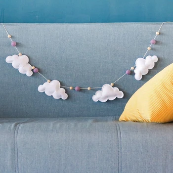 

Nordic Style Felt Balls Cloud Garland Hanging Child's Room Bed Decor Wooden Beads Banner Nursery Decor Best Gifts Rattle