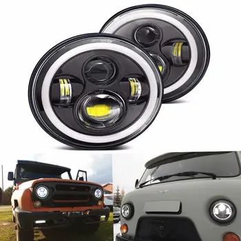 

2 Pcs 7 Inch 75W 40W H4 LED Headlights With Angle Eyes 7" Round Headlamp For Lada 4x4 Urban Niva Jeep Land Rover 90/110 Defender