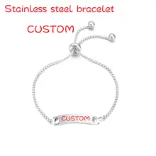 Индивидуальная Персонализированная с именем ребенка Элегантный серебряный браслет из нержавеющей стали простой выгравированное имя девиз ID Tele Charms браслет