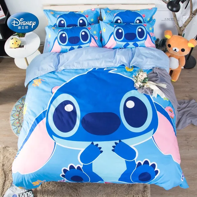 Disney Lilo and Stitch Bedding Set Fitted Sheet Blue Comforter Cover 3D