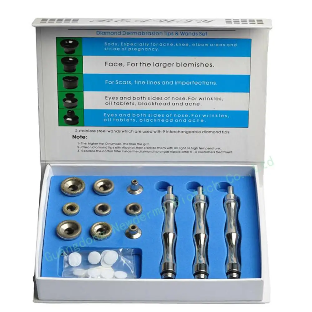 

Diamond Dermabrasion,including 9 tips and 3 aluminium wands ,10pcs free filters for each set