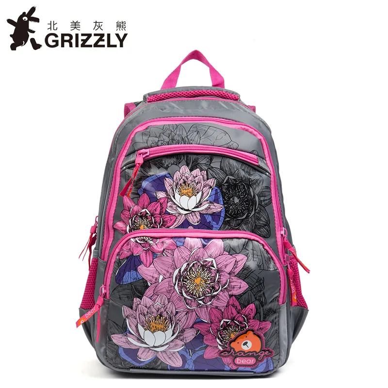Детский рюкзак GRIZZLY для девочек, модный рюкзак Mochila, повседневный ранец, водонепроницаемый, с принтом, школьные сумки, большая емкость, дорожные сумки