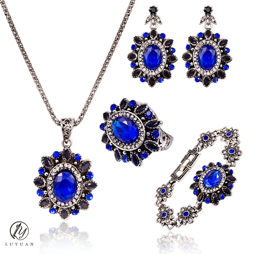 Luxury Big Oval Crystal Wedding Jewelry Sets Charming Flower Shape