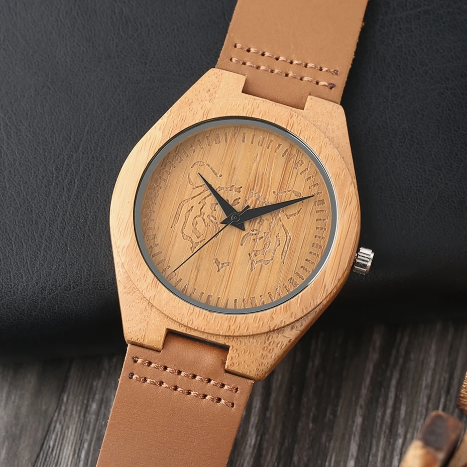 Men Creative Wood Watch Handmade Wild Tiger Pattern Dial Bamboo Wooden Quartz Wristwatches 2017 Clock Male hour Reloj de madera 2017 (11)