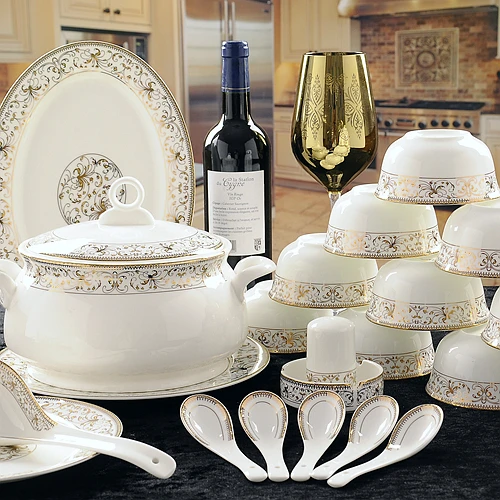 56 piece set, royal gold ware designed, fine bone china dinnerware sets