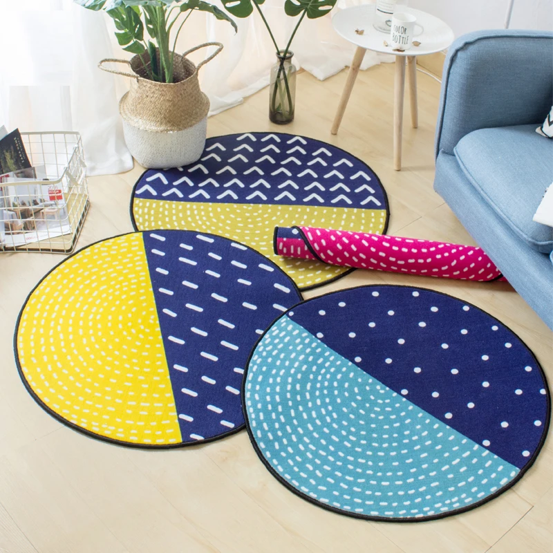 Blue/Pink/Yellow Rug Geometry Round Carpet Non slip Washable Durable
