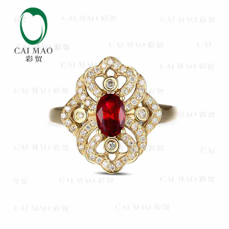 

CaiMao 18KT/750 Yellow Gold ct Natural Red Blood Ruby & 0.68 ct Full Cut Diamond Engagement Gemstone Ring Jewelry