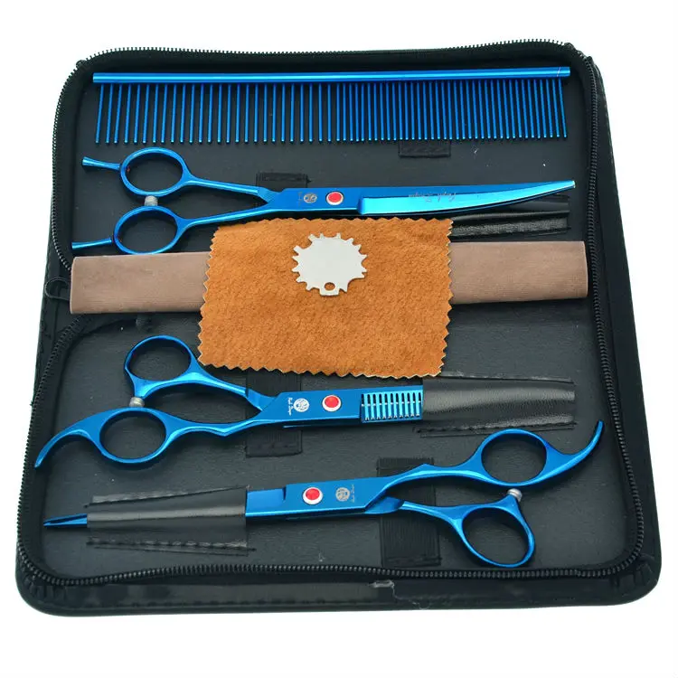 

7.0" Electroplating Pet Scissors Set Professional Dog Grooming Shears Straight & Thinning & Curved Scissors, LZS0357