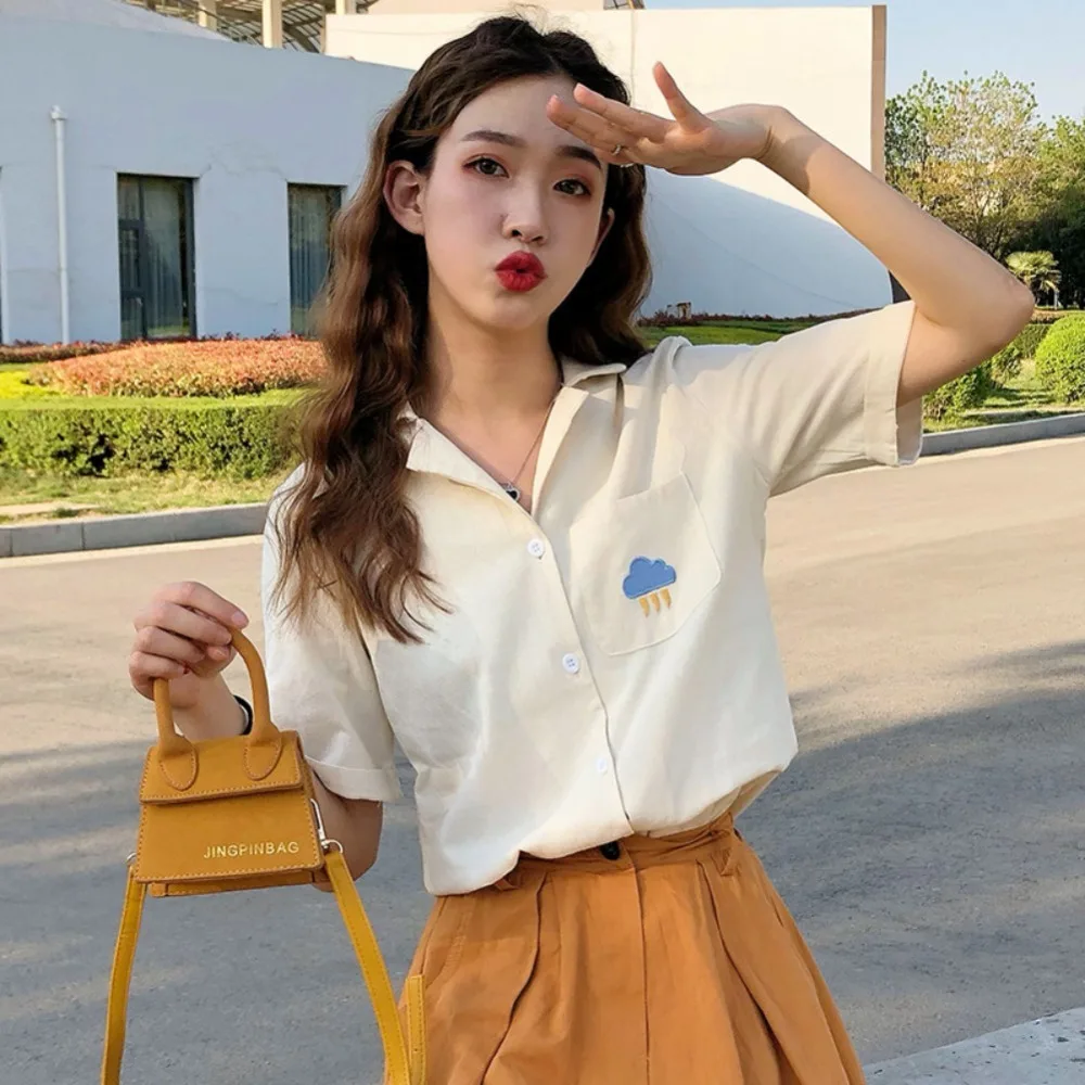 Женская хлопковая блузка с вышивкой и коротким рукавом|Блузки| |