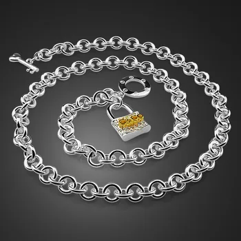 

Simple Silver lock pendant necklace Fashion women 6 mm 49cm solid 925 silver necklace.Charm lady sterling silver jewelry gift