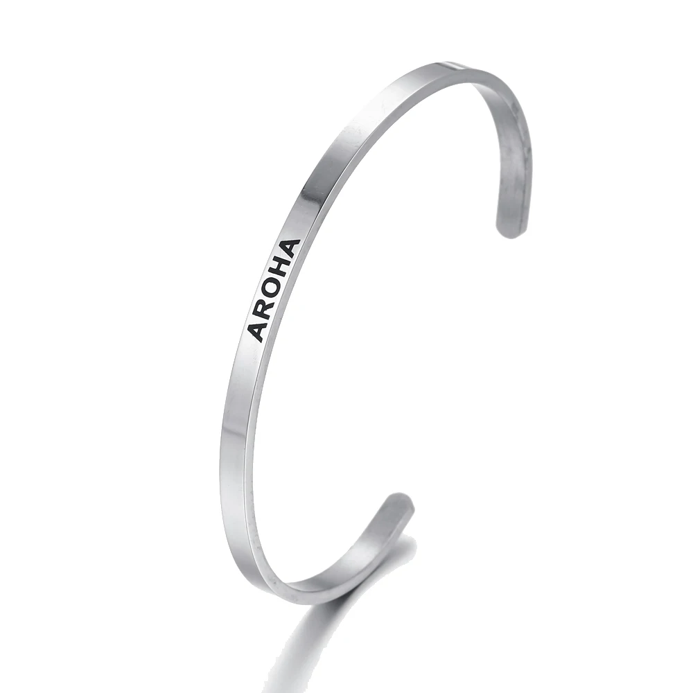 

Inspirational Mantra Band AROHA Cuff Stainless Steel Silver Bracelets Wristbands Anxiety Stress RELIEF Bracelet Bangle