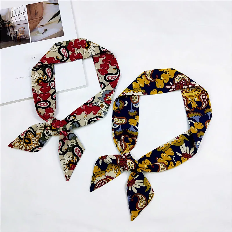 

1PC Ladies Retro Printed Striped Dot Small Silk Scarf Skinny Ribbon Neckerchief Hair Neck Tie Band Neckwear Bag Wraps Wristbands