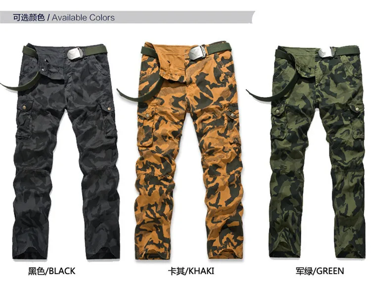 Men's Multi-Pocket Camo Pants Fashion Men Cotton Casual Camouflage Military Cargo Pants Tactical Outdoor Army Trousers No Belt (10)