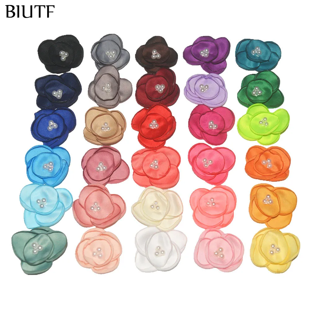 Wholesale 600pcs/lot 4.5cm Sewed Flower with Fake Pearl Centered Kids