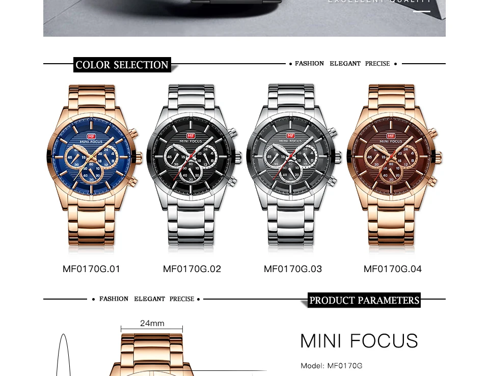 Мини фокус мужские деловые кварцевые часы новые армейские водонепроницаемые наручные часы с хронографом мужские часы 0170G Серебристые черные
