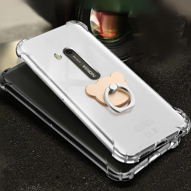 For Nokia X6 2018 6 6.1 7 Plus Anti-Knock Ring Holder Soft TPU Case for nokia 9 8 5 3 2 1 Transparent Phone Shell cover capa |