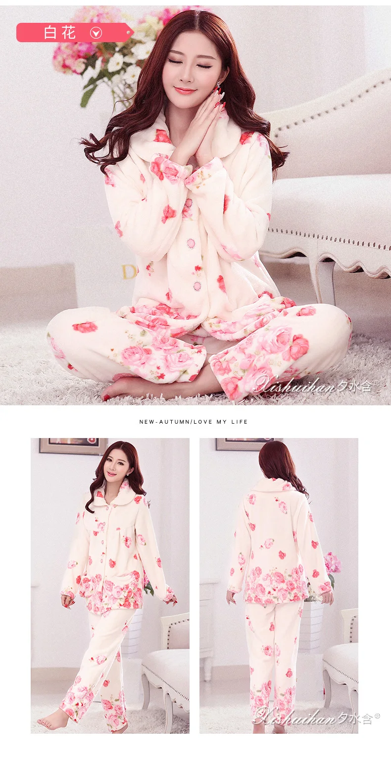 Women Winter Flannel Pajamas Thick Warm Winter Sleeping Clothes Two Piece Pajama Suits 2018 New Night Wear Nighty Clothes JW333 (19)