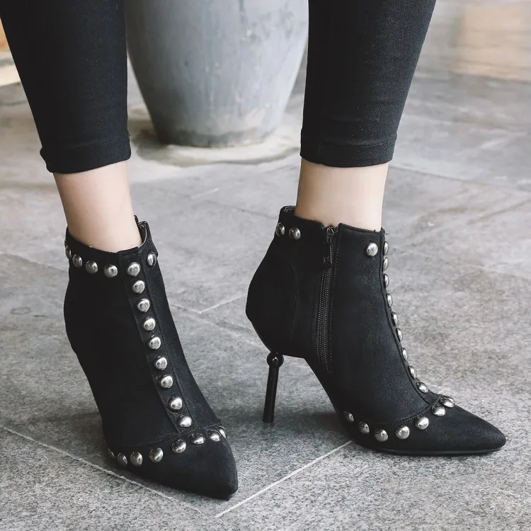 

Big Size 9 10 11-17 boots women shoes ankle boots for women ladies boots Willow side zipper with pointed tip and thin heel