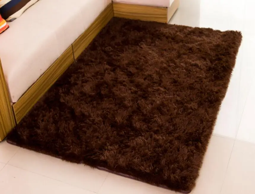 Soft Fluffy Shaggy Rectangle Carpet Floor Mat Living Room Decorative Blanket Area Rug Solid Color White Beige Pink Coffee Black - Цвет: coffee longer fur