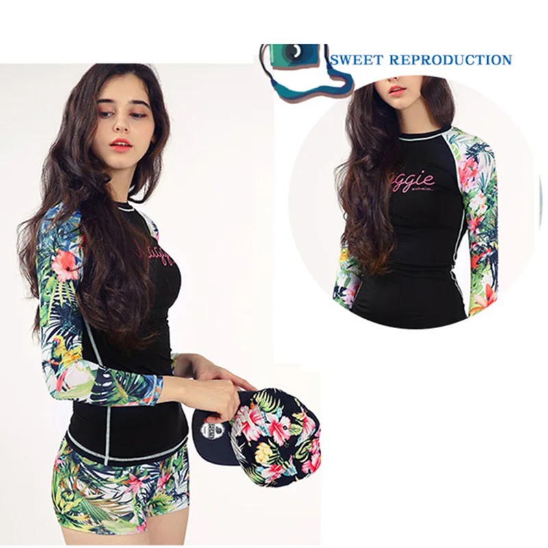 2018 Women Long Sleeve Swimwear Surfing Bathing Suits Sexy two Piece Sport Swimsuit (3)