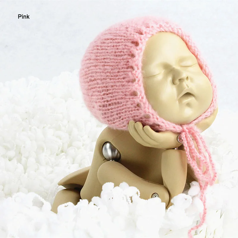 Мохер для вязания крючком милая детская шляпа, кепка для младенцев, костюмы для фотографии новорожденных, реквизит для фотосессии, аксессуары для фотосессии, Bebe, головной убор - Цвет: pink