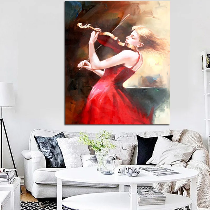 Large Size Sexy Beauty Play the Violin Canvas Art Print Painting Poster Wall Picture for Girl's Room Sofa Cuadros Decoration