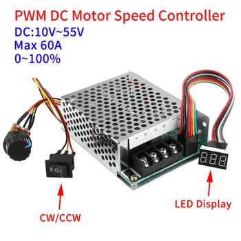 

DC10V-55V PWM Brushed DC Motor Speed Controller CW CCW Reversible Switch With Digit Display