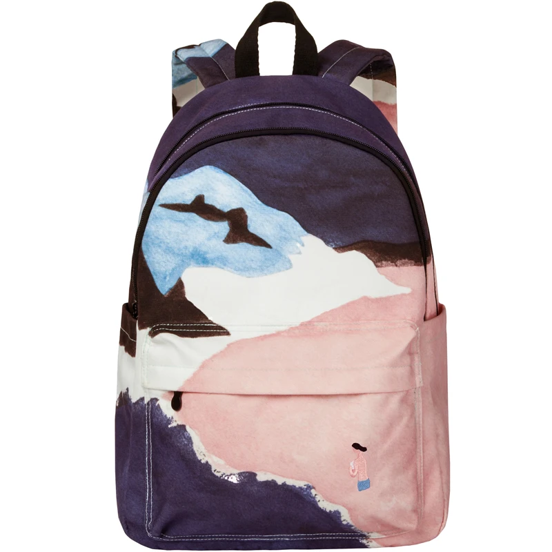 

YIZI STORE Korean Landscape Canvas Large-capacity Student Bag Travel Backpack Girls bag
