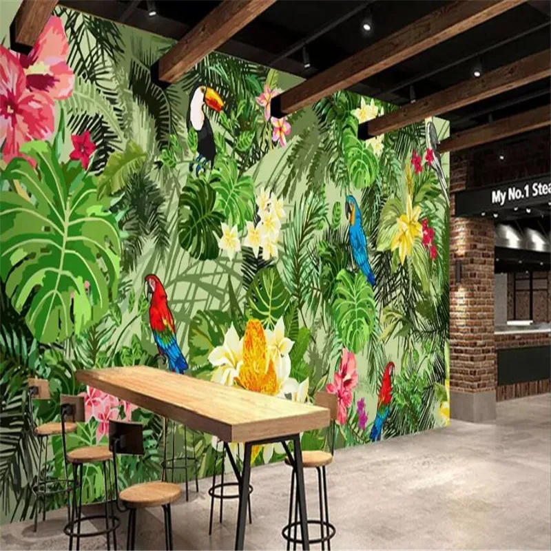 Hand-painted tropical plants cartoon background wall custom large wallpaper murals 3D photo wall manufacturers wholesale Hand-painted tropical plants cartoon background wall custom large wallpaper murals 3D photo wall manufacturers wholesale