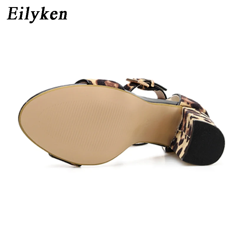 Eilyken/женские босоножки с леопардовым принтом; летние туфли с ремешком на щиколотке; повседневные босоножки с пряжкой на квадратном каблуке; женские туфли-лодочки