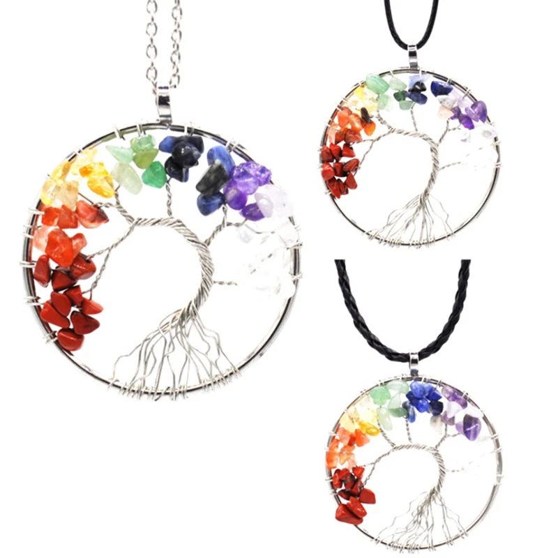 

Fashion Beautiful Natural Crushed Stone Handmade Life Tree Necklace Crystal Fortune Tree Necklace