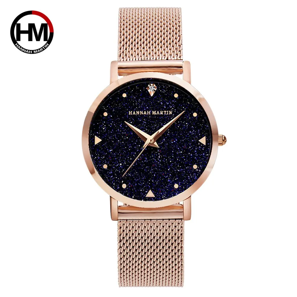 

Women Watches Japan Quartz Movement Luxury Brand Fashion Starry Sky Rose Gold Stainless Steel Mesh Waterproof relogio feminino