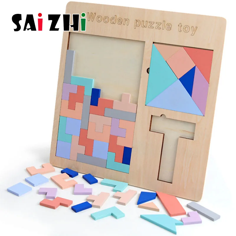 Saizhi 3 в 1 деревянная головоломка Танграм Puzzle игрушки Тетрис игры Дошкольное Magination интеллектуальная развивающая Kid Игрушка SZ3021