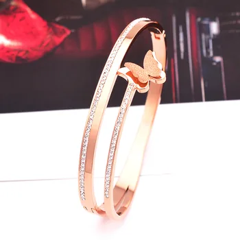 

New rose gold inlaid zircon matte butterfly bracelet fashion trend titanium steel jewelry bracelet bangle for women gift