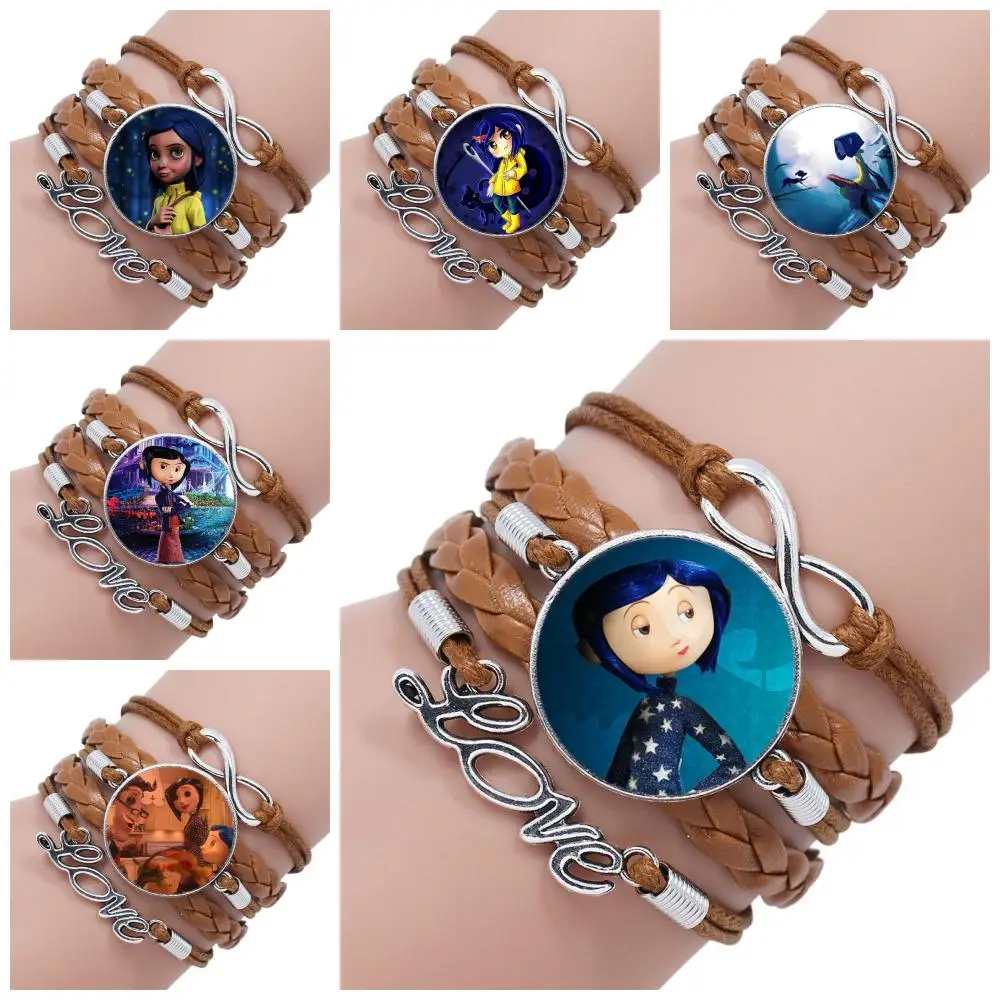 Coraline модные серьги Многослойные черный/коричневый кожаный браслет для женщин ручной работы девушек