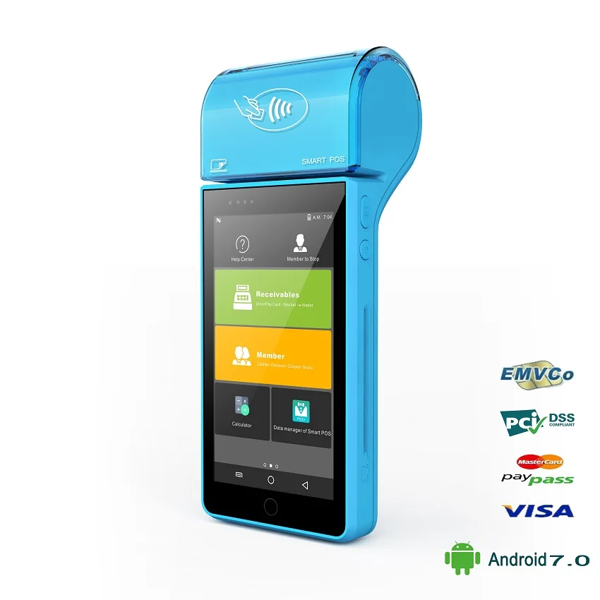 يده الدفع POS محطة مع IC المغناطيسي قارئ بطاقات NFC الباركود ماسح ضوئي أندرويد 7.0 يده الدفع POS محطة مع IC المغناطيسي قارئ بطاقات NFC الباركود ماسح ضوئي أندرويد 7.0