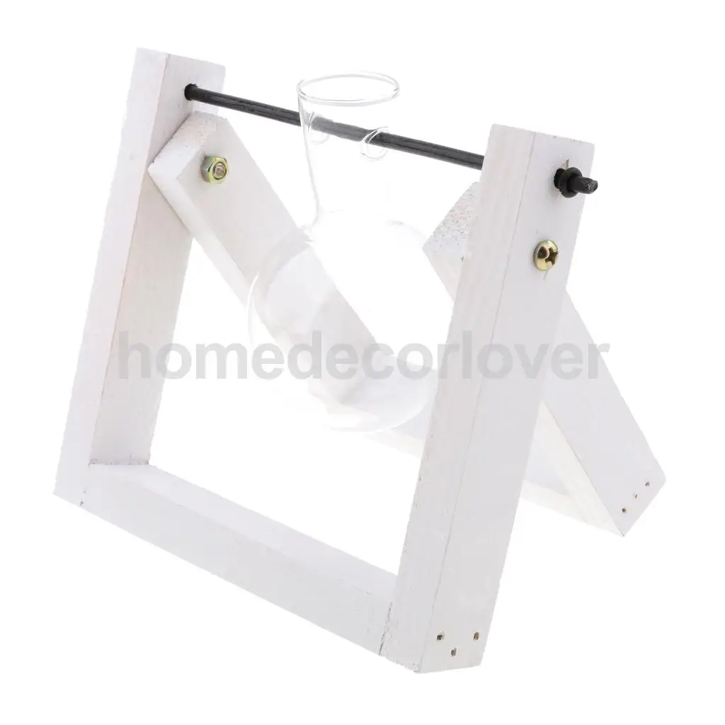 Tabletop Wood Stand Glass Flower Vase Plant Planter Hydroponic Container Home Decor