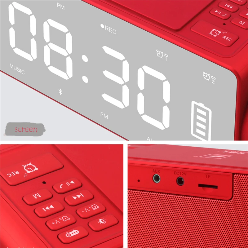  Wireless Bluetooth Desktop Alarm Clock Smart Speaker TF Card Audio With Mirror