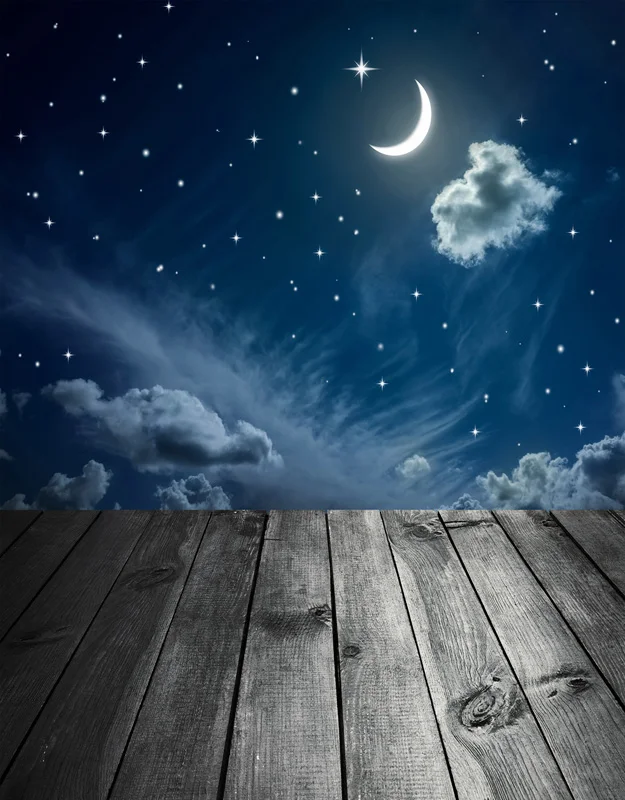 973 18 De Réduction5x7ft Nuit Temps Nuages Lune étoilé Ciel étoiles Plancher En Bois Personnalisé Photo Arrière Plans Studio Vinyle 150 Cm X 220