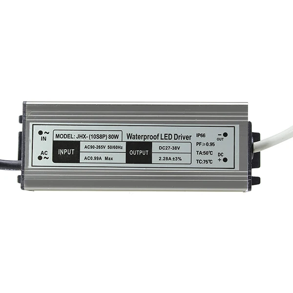 

AC90-265V to DC27-38V 80W Waterproof Power Supply 2400mA LED Driver for Lighting