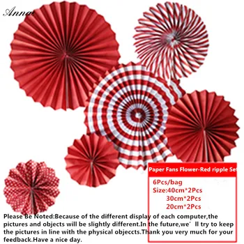 

6pcs/lot Red Tissue Paper Cut-out Paper Fans Pinwheels Hanging Flower Paper Crafts for Showers Wedding Party Birthday Festival