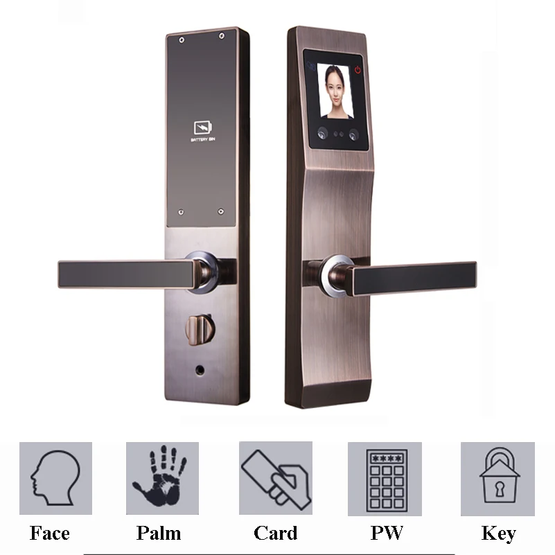 

Smart Facial Door Lock For Wooden Door Electric Palm Face Recognition Lock Biometric Card Password Lock With English LED Screen