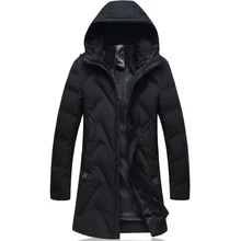 Модная мужская зимняя куртка с капюшоном, мужская повседневная однотонная черная длинная куртка на белом утином пуху, мужская пуховая куртка, Мужская парка Homme L-4XL