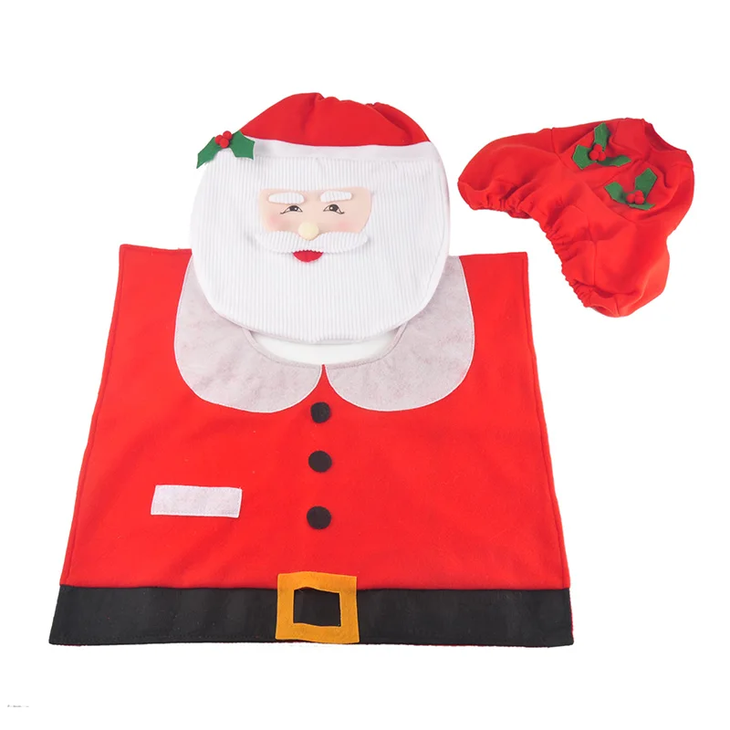 2pcs Christmas Santa Claus Red Toilet Seat Cover Rug Bathroom Xmas Decorations Other Christmas Winter Décor Christmas Winter Décor