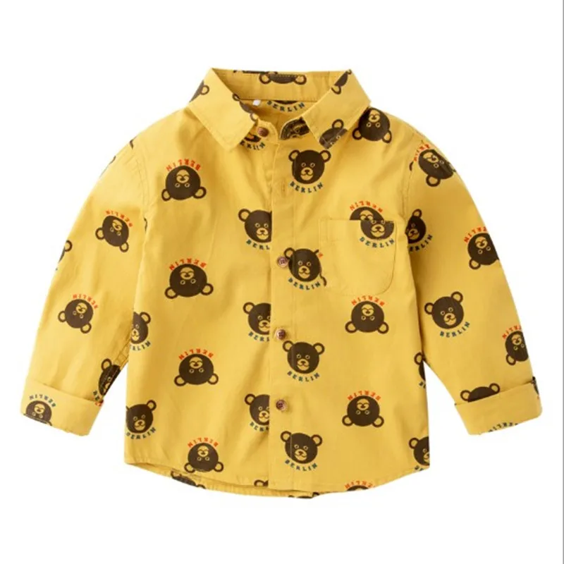 

2019 Fashion Spring Boys Shirts Classic Casual Print Bear Cotton Top Children shirts For 2-8 Years Kids Boy Wear