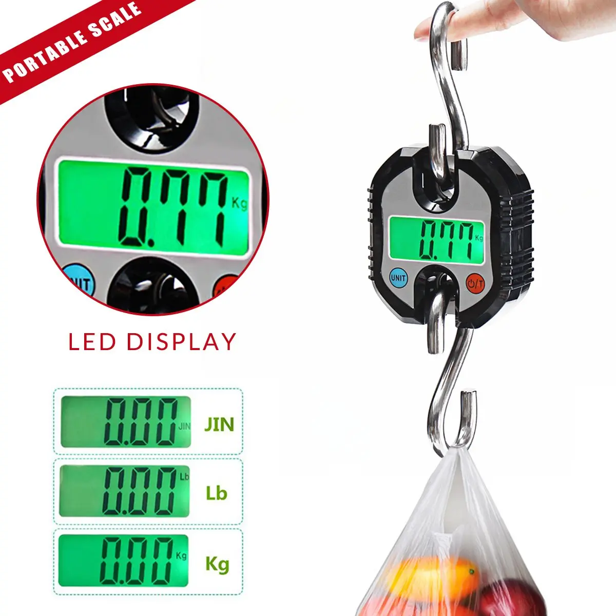 

Hanging Scale 150Kg/330Lb Digital LED Backlight Hanging Crane Heavy Duty Postal Scale Industrial Shipping With 2 Hooks