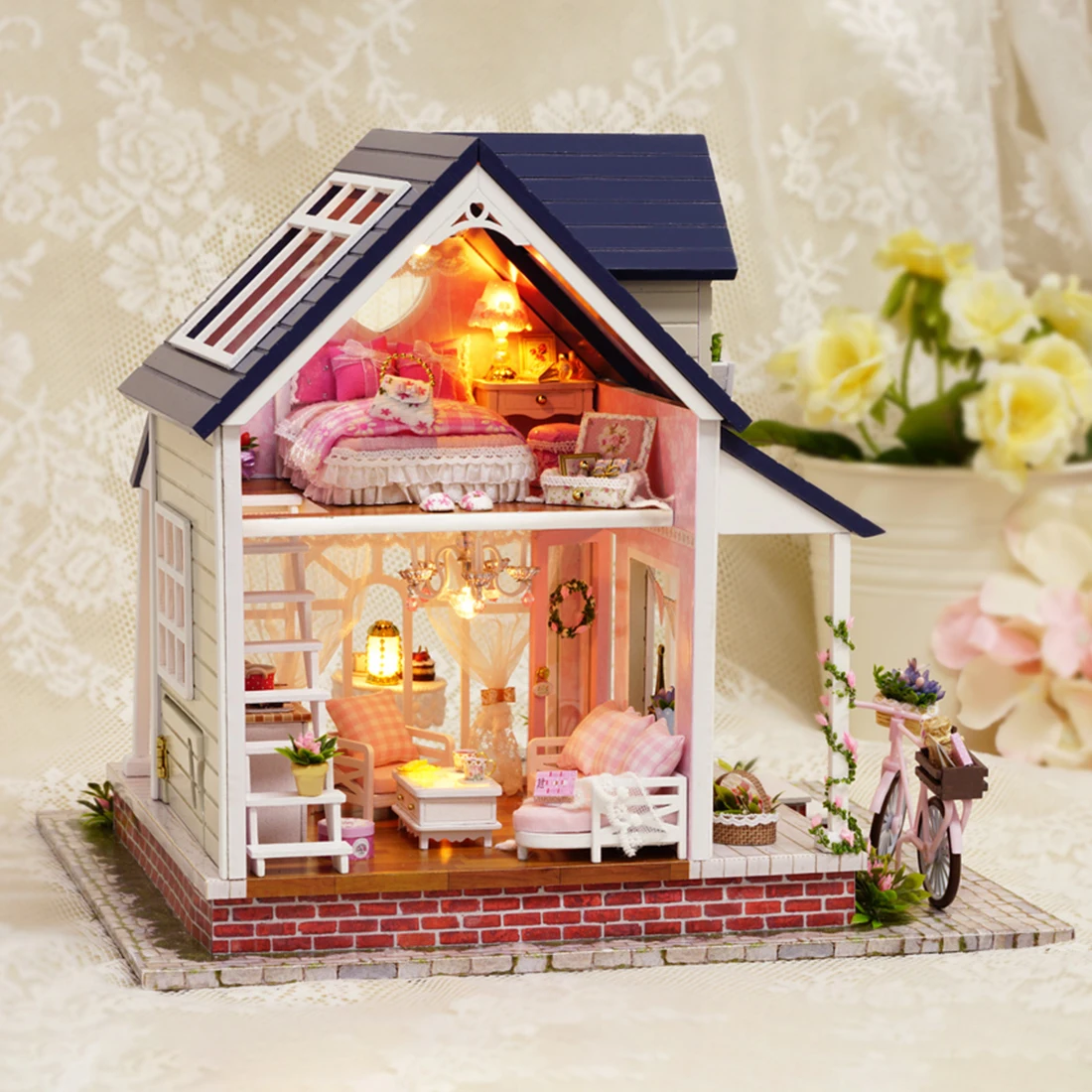 DIY кукольные домики мебель деревянный кукольный домик унисекс миниатюрный кукольный домик детская игрушка миниатюрная мебель ремесла Подарки Прекрасный велосипед